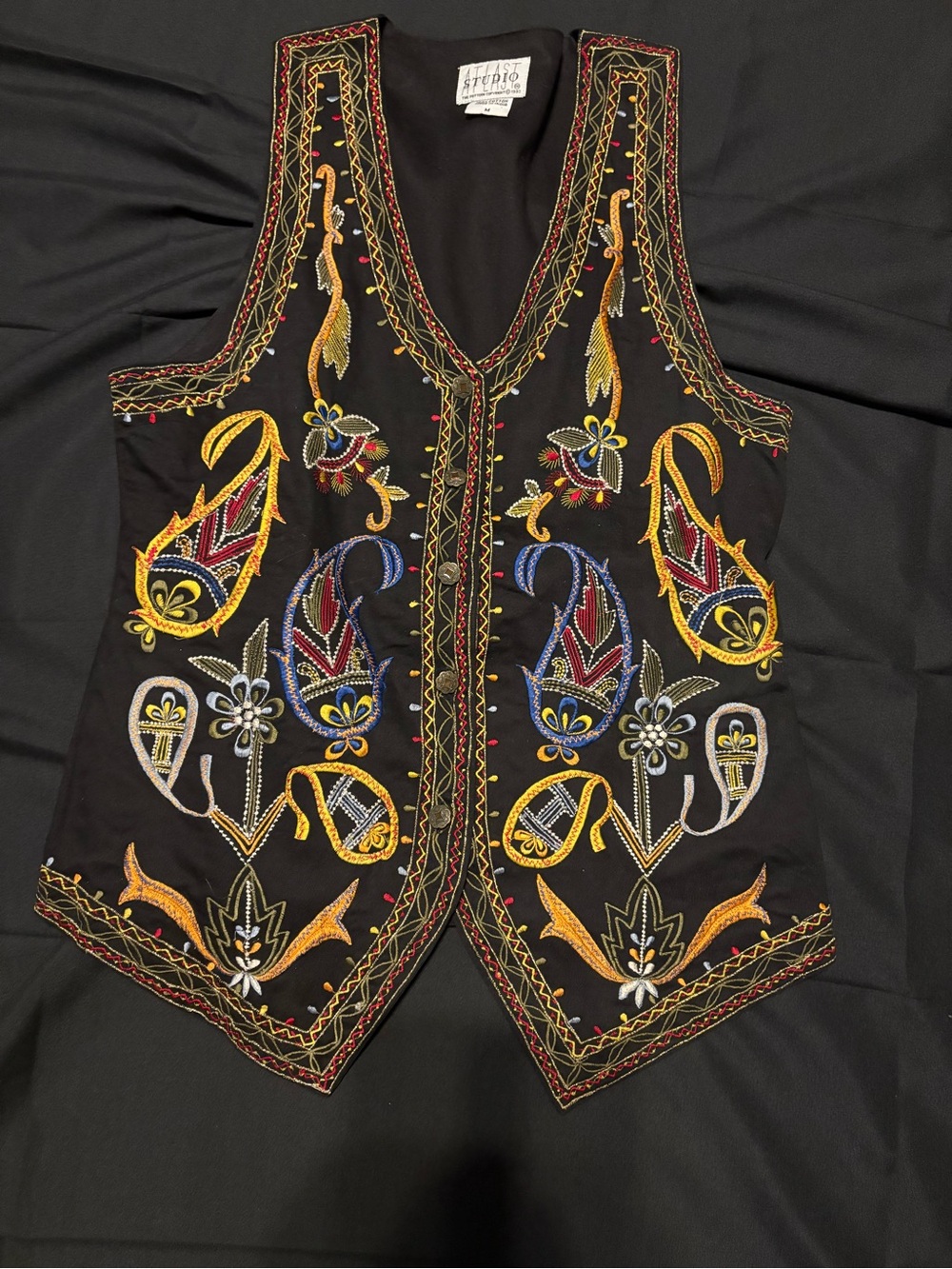 Black Embroidered Vest by At Last Studio